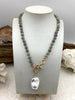 Image of Hand Knotted Natural Grey ShimmerStone Necklace, 16.5" Long, Gold or Matte Gold End Caps, 7.5mm Genuine ShimmerStone Beads, Fast ship