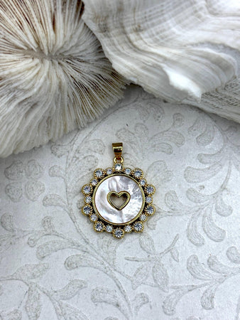 Mother of Pearl Heart and Cross Charms, 25mm Charms, 2 Styles, Brass Charms, MOP Heart and Cross Charms, Mother of Pearl, Pearls. Fast Ship