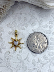 Mother of Pearl Spike Round Star Charm, Mother of Pearl Heart Charm, Brass Mother of Pearl, Gold Plated Brass Star Charm, Fast Ship
