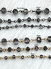 Image of Smokey Grey Crystal Rondelle Rosary Beaded Chain, 8mm and 6mm Faceted glass beads, Available with gold or gunmetal, pin 1 Meter (39 ")