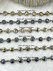 Image of HEMATITE GEMSTONE 1 meter (39") Rosary Style Chain, 8mm coin Faceted beads, Bronze, Gold or Gunmetal Wire. Chain per meter (39") Fast ship