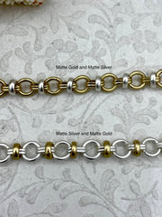 Mixed Link Mixed Metal Cable Chain Electroplated Base Metal, Sold By the foot. 10.5m big link, 2 Styles, Matte Gold, Matte Silver, Fast ship