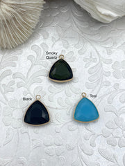 Triangle Crystal Pendant, Cubic Zirconia, Black, Teal, Smoky Quartz