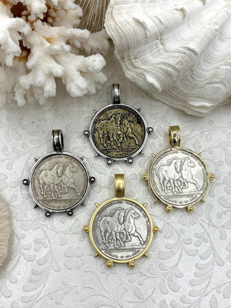 Belgium Hainaut Horse Coin Pendant, Double Horse Coin, Coin Bezel, French Coin, Art Deco Coin, Silver Coin, 4 Styles. Fast Ship
