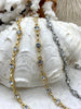 Image of Mixed Link Zinc Alloy Cable Chain with Clear Crystals, by the foot. 3 Finishes, Gold, Rhodium, Matte Gold finishes Clear Crystals, Fast ship
