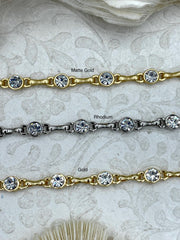 Crystal Cable Chain, Zinc Alloy Mixed Link, Gold, Rhodium, Matte Gold, by the Foot