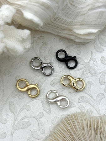 18mm Double Opening Infinity Figure 8 clasp for Easy Connectors, Spring Hook Lobster Clasp, Jewelry Clasps ,Brass Clasp, colors Fast Ship