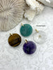 Image of Round Faceted Gemstone Pendants with CZ. 25mm Stone Pendants with Gold Bale, 4 Natural Stone Styles, Gold and CZ. Fast Shipping