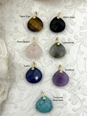 Faceted Teardrop Gemstone Pendants with Gold CZ Bale (16.5mm)