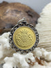Image of Gold or Silver Shield Coin, Shield Pendant with Textured Chain Bezel, Burnished Silver or Matte Gold Bezel, Brass and Zinc Alloy, Fast Ship