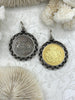 Image of Gold or Silver Shield Coin, Shield Pendant with Textured Chain Bezel, Burnished Silver or Matte Gold Bezel, Brass and Zinc Alloy, Fast Ship
