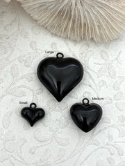 Black Heart Charm/Pendants, Heart Pendants, 4 sizes, Enamel Plated Brass Charms, Small, Medium, Large, Extra Large Colorful Hearts,Fast Ship