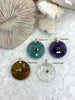 Image of Round Faceted Gemstone Pendants with CZ. 25mm Stone Pendants with Gold Bale, 4 Natural Stone Styles, Gold and CZ. Fast Shipping
