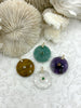 Image of Round Faceted Gemstone Pendants with CZ. 25mm Stone Pendants with Gold Bale, 4 Natural Stone Styles, Gold and CZ. Fast Shipping