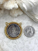 Image of Italian Coin Pendant, 28mm Burnished Silver Coin Pendant, Italian 10 Centesimi Coin, 3 Bezel Colors, Italian Replica Brass Coin, Fast Ship