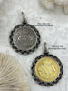 Image of Gold or Silver Shield Coin, Shield Pendant with Textured Chain Bezel, Burnished Silver or Matte Gold Bezel, Brass and Zinc Alloy, Fast Ship