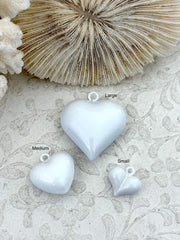 White Heart Charm/Pendants, Heart Pendants, 3 sizes, Enamel Plated Brass Charms, Small, Medium, or Large, Colorful Hearts, Fast Ship