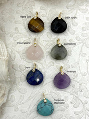 Mini Gemstone Faceted Teardrop Pendants with Gold and CZ Bale. 7 Styles, 16.5mm Stone Pendants with Gold Bale and CZ. Fast Shipping