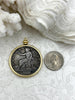 Image of Reproduction Coin Pendant 39mm, Coin Bezel, Vintage Coin, 3 bezel colors, Gold, Matte Gold, or Burnished Silver. Fast Shipping