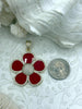 Image of Flower Shaped Pendants Green Malachite Enamel, Red Enamel. 38mm, Variety of stones, 2 styles. Fast Ship