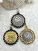 Image of Silver and Gold Horse Coins, Horse Pendant with Textured Chain Bezel, 3 Styles, Brass, Bezel with Jump Ring, Fast Ship