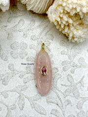 Oval Oblong Gemstone Drop Pendants and Charms with CZ. 6 Stone Types/Styles,Gold Bale 35mm x 13mm x 7mm, Natural Stones w/CZ, Fast Shipping