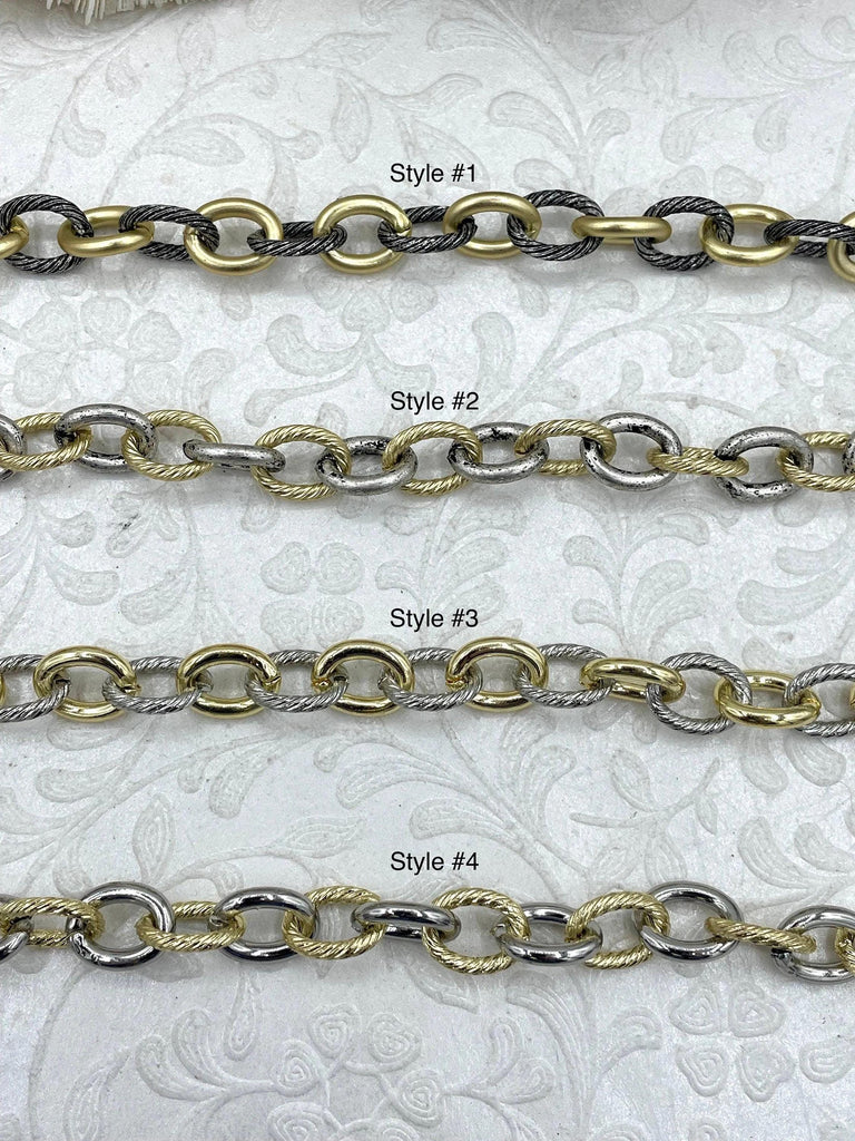 Mix Link Chain Mixed Link Mixed Metal Textured Cable Chain, Sold by the foot. 13mm x ...