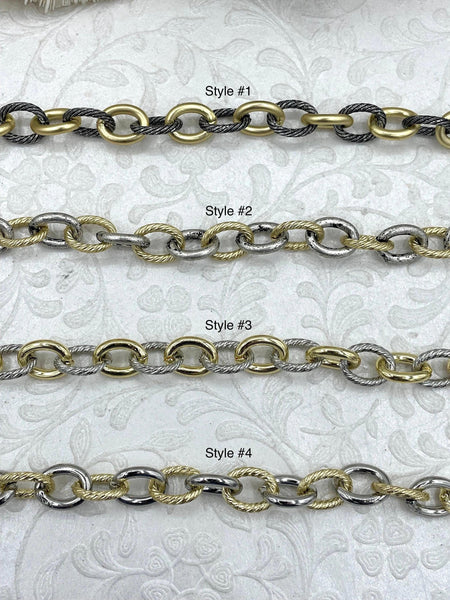 Mixed Link Mixed Metal Textured Cable Chain, Sold by the foot. 13mm x ...