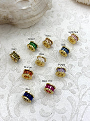 Gold Plated Brass and Colorful CZ Micro Pave Charm, 9.5mm Colorful CZ Pave, Plated Brass Charm with Cubic Zirconia, 10 colors. Fast Ship