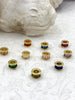 Image of Gold Plated Brass and Colorful CZ Micro Pave Charm, 9.5mm Colorful CZ Pave, Plated Brass Charm with Cubic Zirconia, 10 colors. Fast Ship