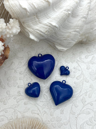 Blue Heart Charm/Pendants, Heart Pendants, 4 sizes, Enamel Plated Brass, Small, Medium, Large, or Extra Large Colorful Hearts, Fast Ship