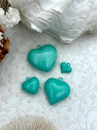 Turquoise Heart Charm/Pendants, Heart Pendants, 3 sizes, Enamel Plated Brass Charms, Small, Medium, or Large, Colorful Hearts, Fast Ship