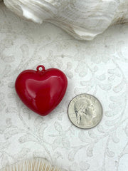 Rose Pink Heart Charm/Pendants, Heart Pendants, 3 sizes, Enamel Plated Brass, Small, Medium, or Extra Large Colorful Hearts, Fast Ship