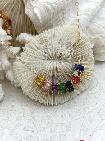 Cubic Zirconia Baguette Large Hole Slider, Spacer Bead, Slider Bead, 10mm Colorful Pave, Plated Brass Charm w/CZ, 9 colors. Fast Ship