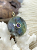 Image of Round Natural Labradorite Gemstone Pendants with CZ. 25mm Stone Pendants with Gold Bale, Clear or Purple CZ, Gold and CZ. Fast Shipping