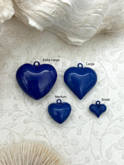 Blue Heart Charm/Pendants, Heart Pendants, 4 sizes, Enamel Plated Brass, Small, Medium, Large, or Extra Large Colorful Hearts, Fast Ship