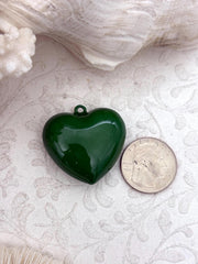 Green Heart Charm/Pendants, Heart Pendants, 3 sizes, Enamel Plated Brass Charms, Small, Medium, or Extra Large, Colorful Hearts, Fast Ship