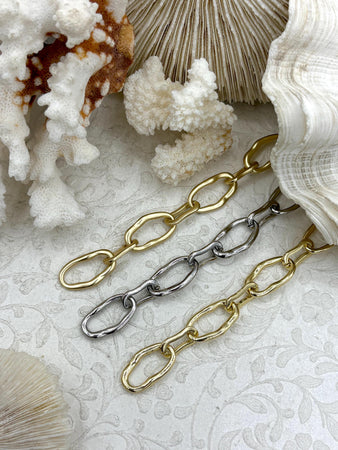 Zinc Alloy Mixed Link Chunky Cable Chain Oval sold by the foot. Oval Mixed Link Chunky Chain, Electroplated brass, 3 Finishes Fast ship