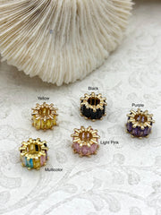 Cubic Zirconia Baguette Large Hole Slider, Spacer Bead, Slider Bead, 10mm Colorful Pave, Gold Plated Brass Charm w/CZ, 9 colors. Fast Ship