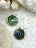Image of Round Natural Labradorite Gemstone Pendants with CZ. 25mm Stone Pendants with Gold Bale, Clear or Purple CZ, Gold and CZ. Fast Shipping