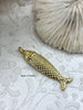 Image of Fish Shaped Gold Plated Brass Pendants with Bale, 47mm x 11mm, Gold Plated Brass, Gold Fish Charms, High Quality, Fast Ship.