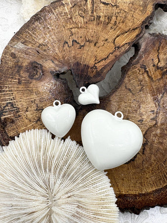 Cream Heart Charm/Pendants, Heart Pendants, 3 sizes, Enamel Plated Brass Charms, Small, Medium, or Extra Large, Colorful Hearts, Fast Ship