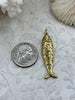 Image of Fish Shaped Gold Plated Brass Pendants with Bale, 47mm x 11mm, Gold Plated Brass, Gold Fish Charms, High Quality, Fast Ship.