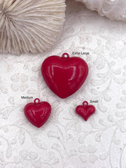 Rose Pink Heart Charm/Pendants, Heart Pendants, 3 sizes, Enamel Plated Brass, Small, Medium, or Extra Large Colorful Hearts, Fast Ship