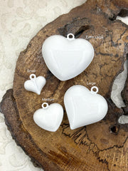 White Heart Charm/Pendants, Heart Pendants, 4 sizes, Enamel Plated Brass Charms, Small, Medium, Large, XL, Colorful Hearts, Very Fast Ship