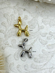 Brass Balloon Animal Dog Pendant, Silver or Gold, 16mm x 13mm, 3.5mm thick, Brass Jewelry, Dog Charm, Dainty Charms, Fast Ship