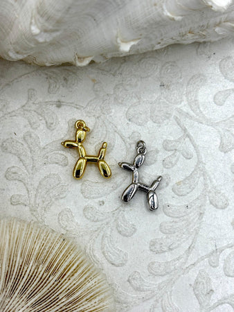 Brass Balloon Animal Dog Pendant, Silver or Gold, 16mm x 13mm, 3.5mm thick, Brass Jewelry, Dog Charm, Dainty Charms, Fast Ship
