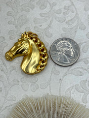 Equestrian Horse Head Pendant, Satin Gold Finish, Plated Solid Brass Horse Charm, Equestrian Charm Horse Jewelry, Fast Ship