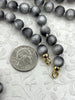 Image of Hand Knotted Silver Grey Luster Acrylic Beads, 10mm Beads, Gold, Silver, Matte Gold End Caps, Light Weight, 17 Inch