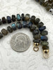 Image of Hand Knotted Faceted Roundels Labradorite Necklace, 8mm x 5mm Beads, 17" Long, Gold, Silver, or Matte Gold End Caps